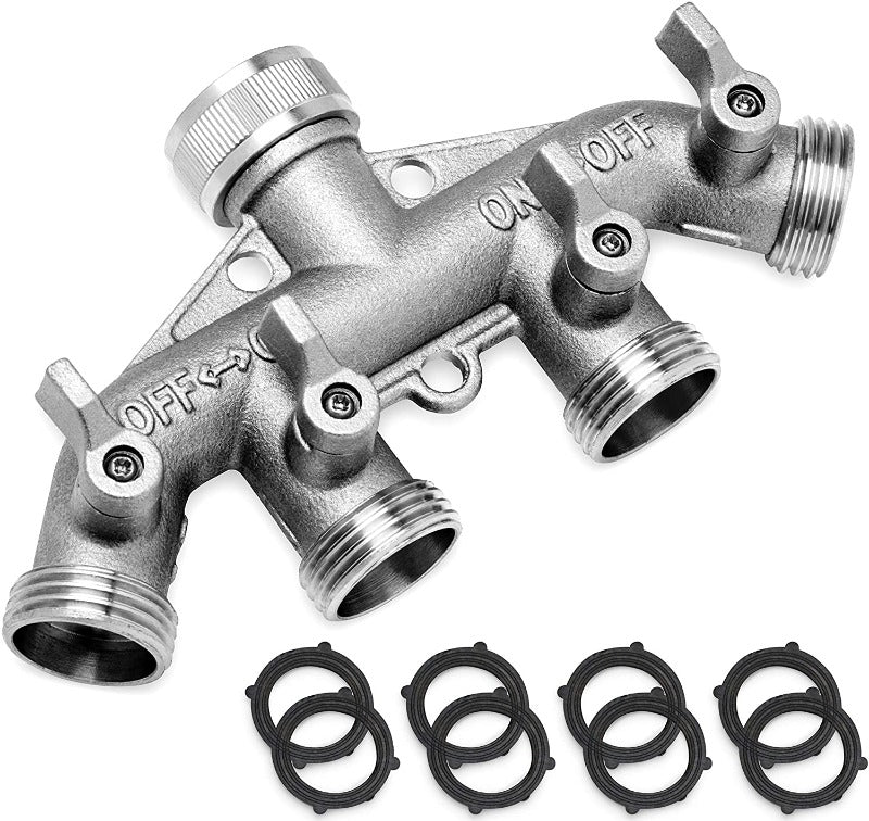 Greenhaus Gardening Brass Hose Connector Splitter with Shutoff Valves