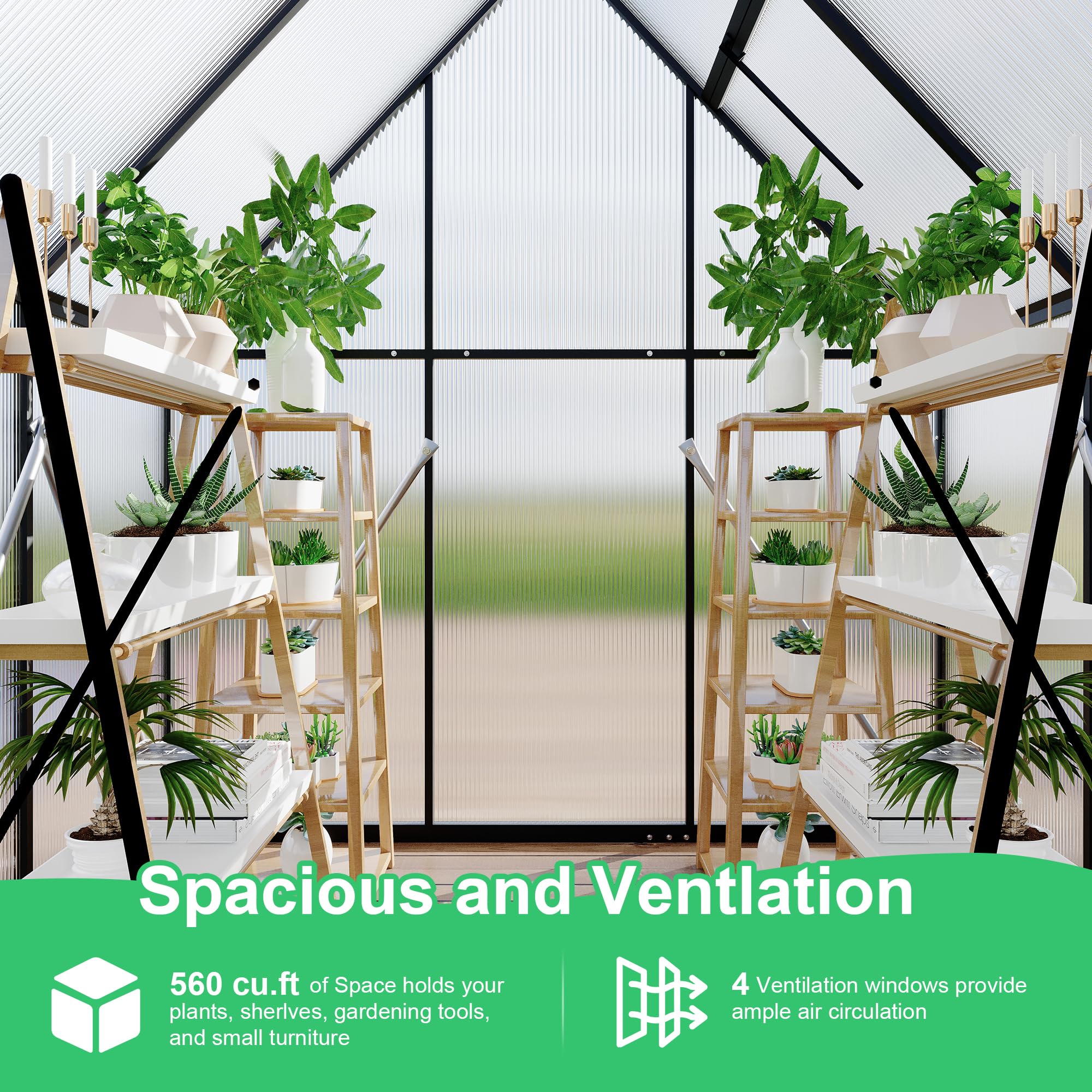 Greenhaus Gardening Aluminum Polycarbonate Greenhouse for Outdoor Gardening