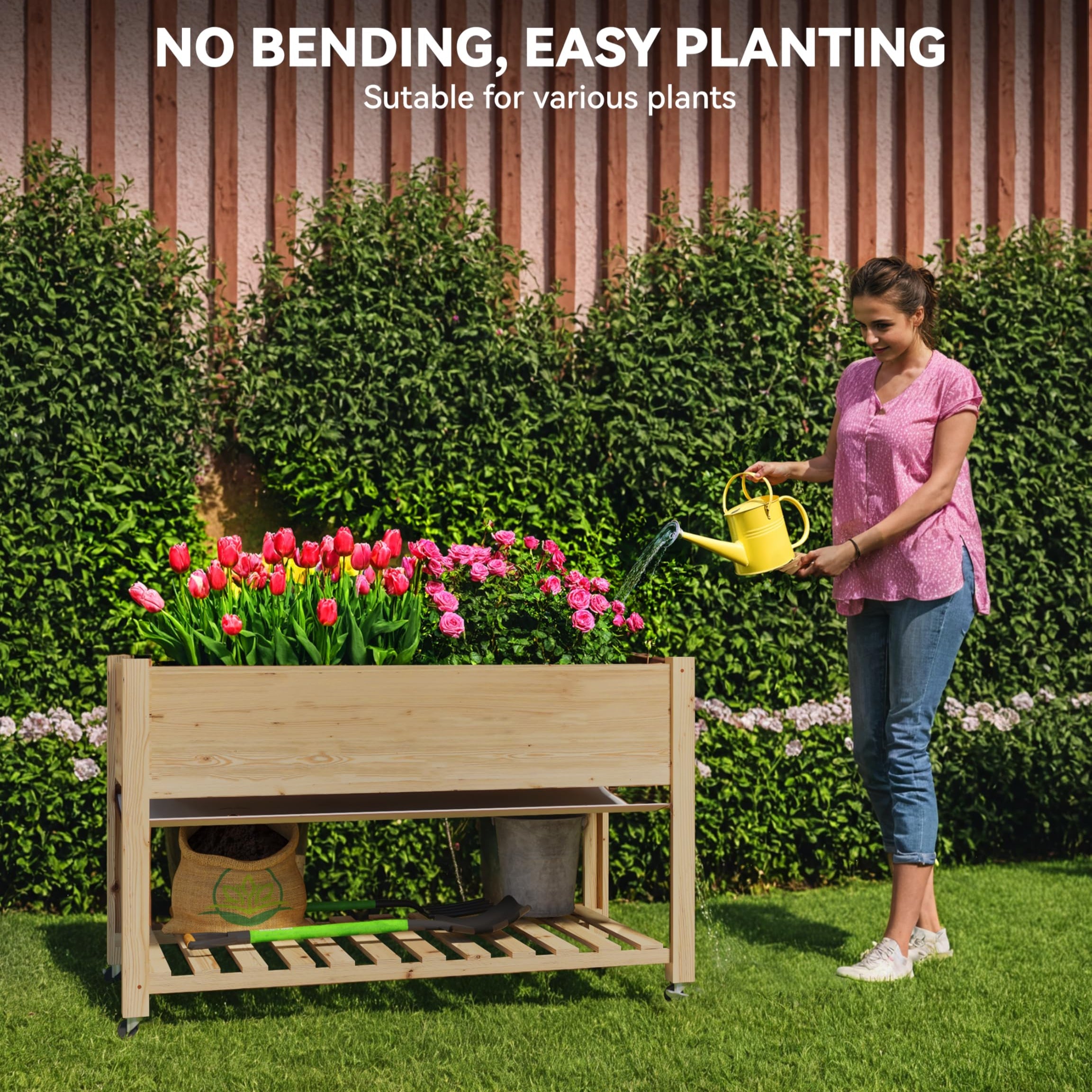 Greenhaus Gardening 48 × 24 in Cedar Raised Garden Bed with Locking Wheels