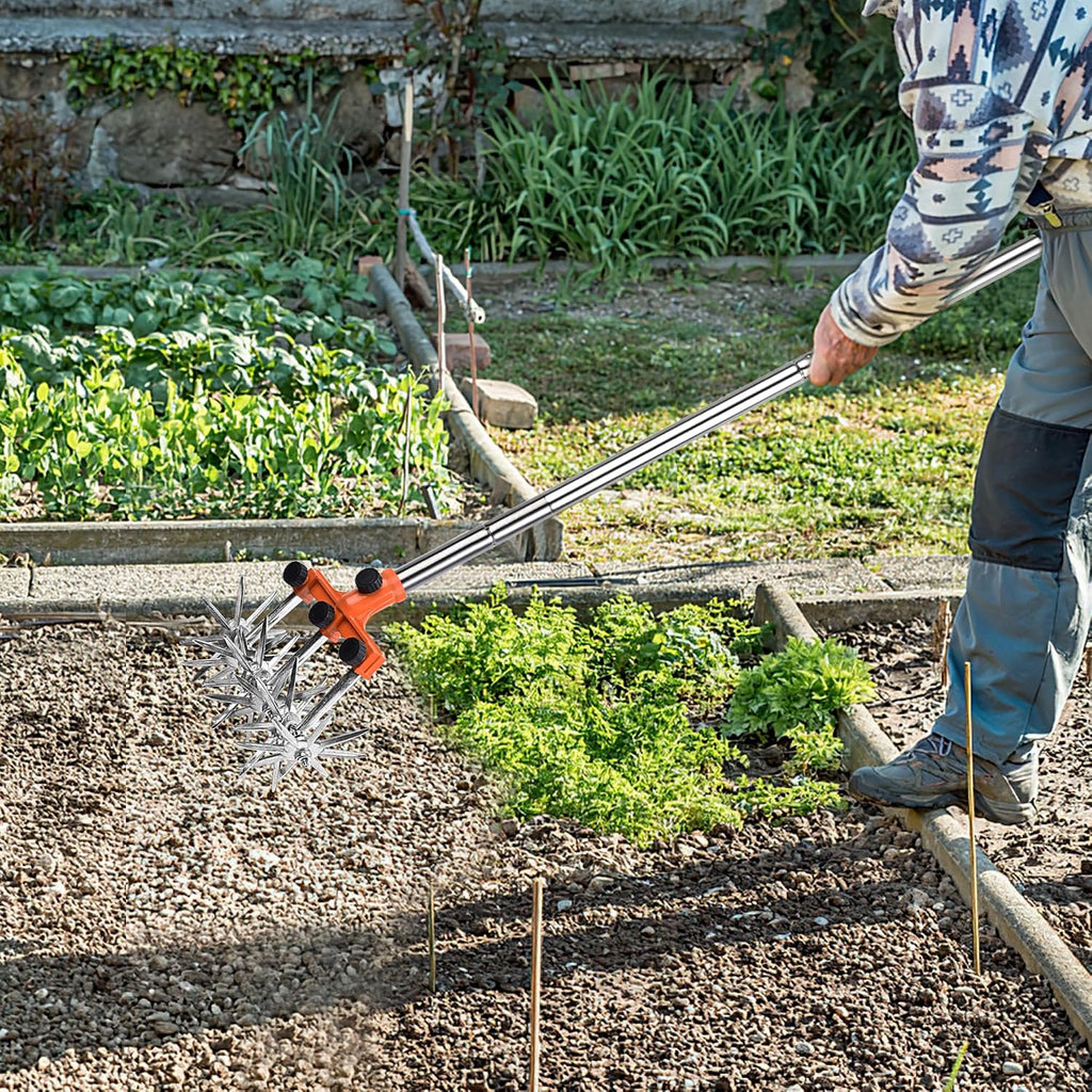 Greenhaus Gardening 57-Inch Rotary Cultivator with Adjustable Handle and Interchangeable Wheels