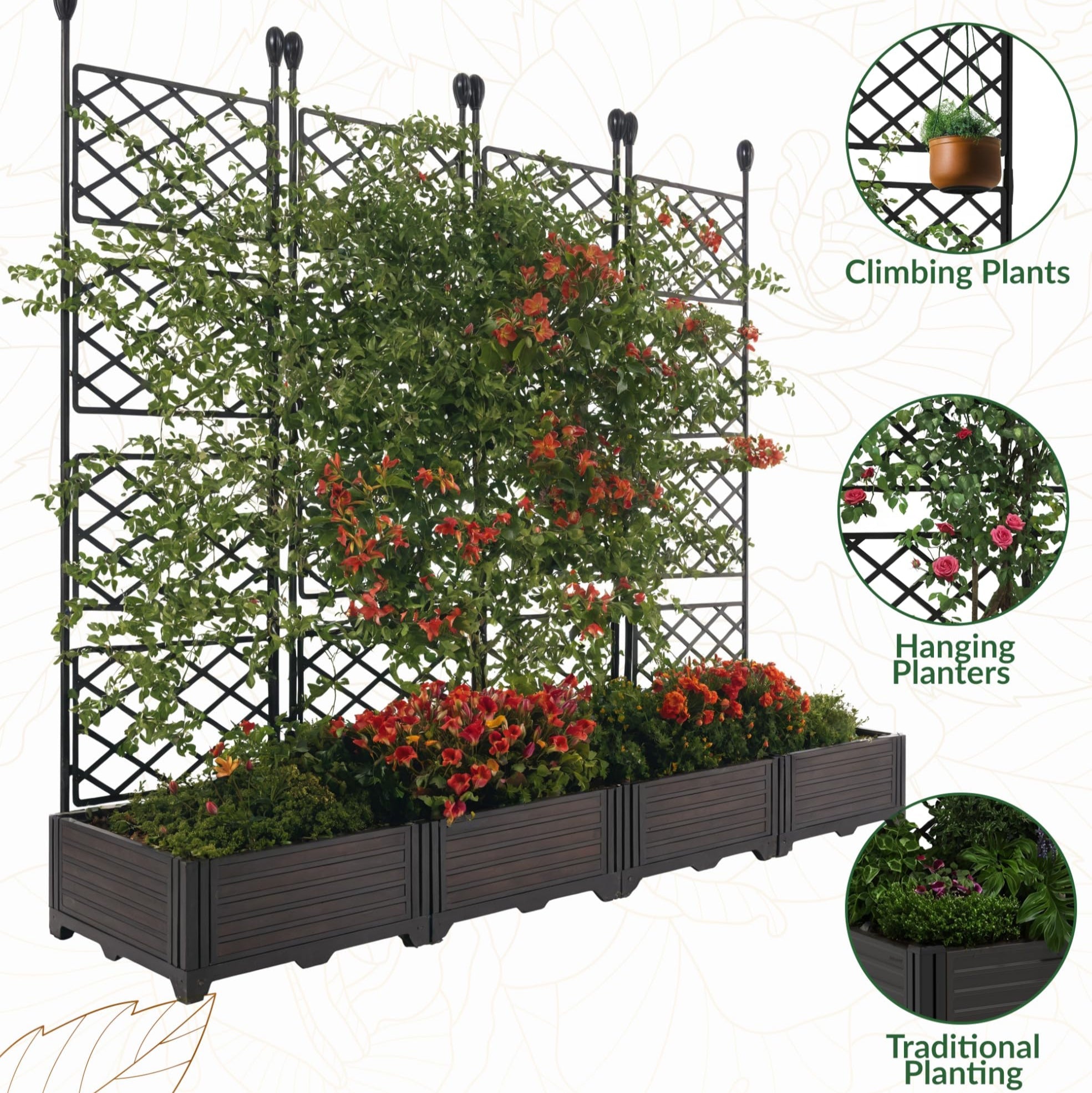Greenhaus Gardening Raised Garden Planter Box with Metal Privacy Trellis