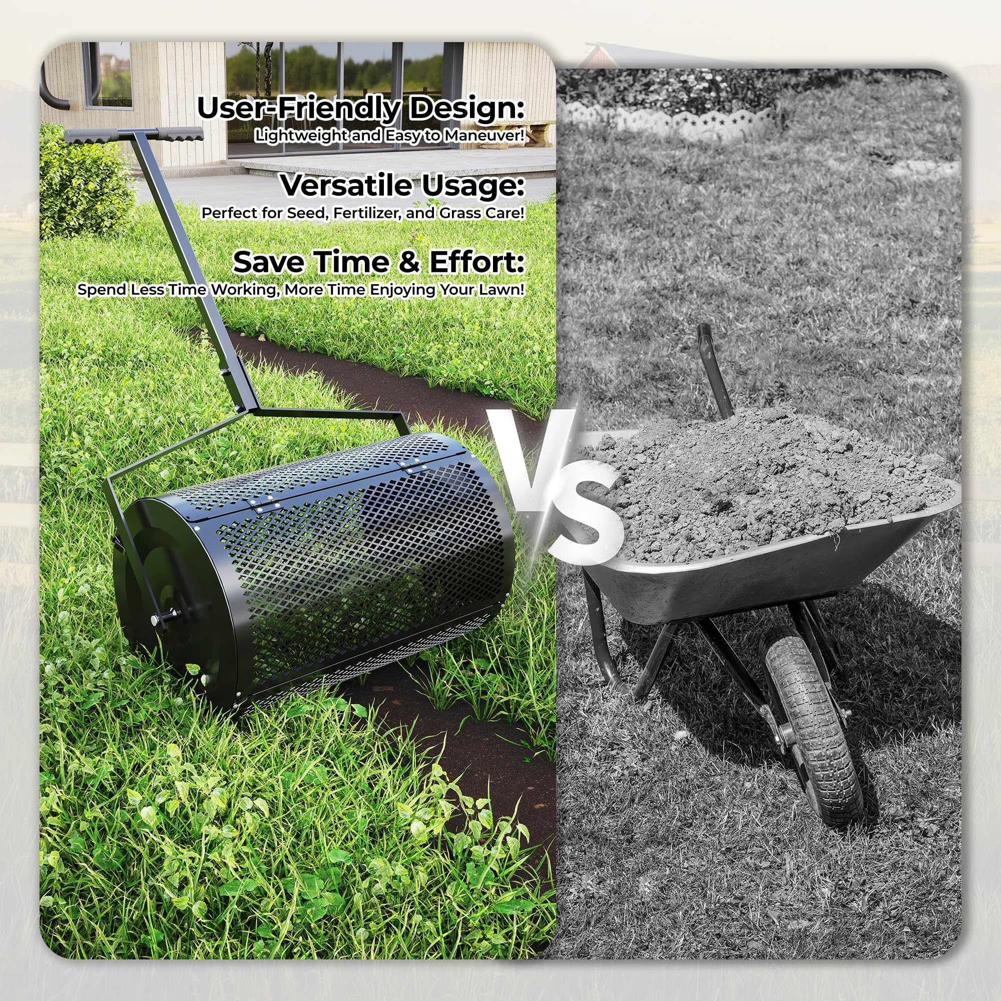 Greenhaus Gardening 24-Inch Rolling Lawn Spreader with Smart-Dial Control