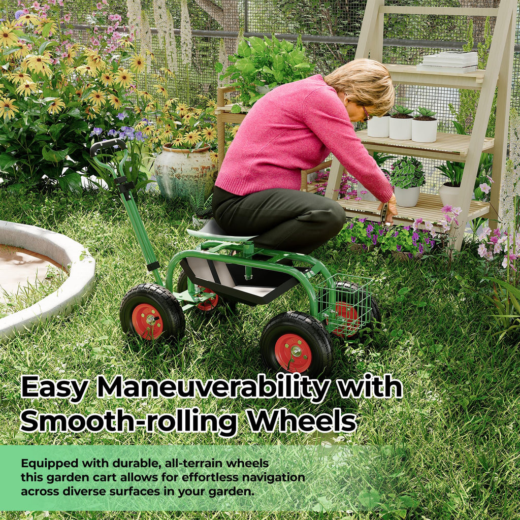 Greenhaus Gardening Garden Utility Cart with 360° Rotating Seat