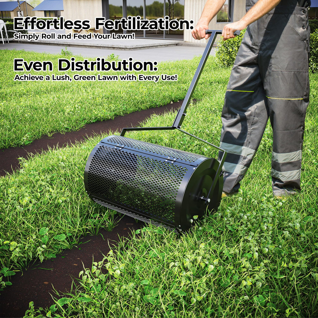 Greenhaus Gardening 24-Inch Rolling Lawn Spreader with Smart-Dial Control