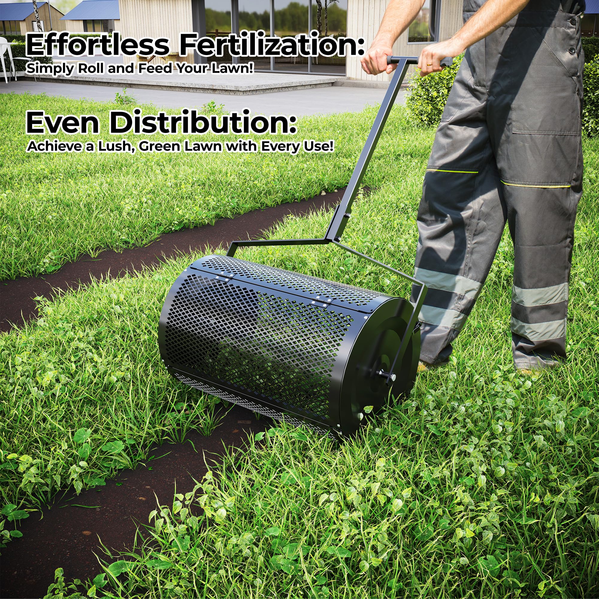 Greenhaus Gardening 24-Inch Rolling Lawn Spreader with Smart-Dial Control