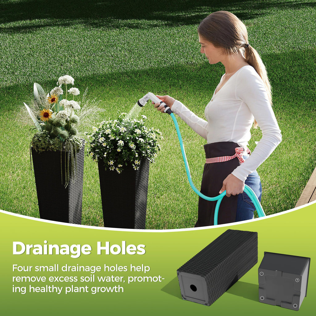 Greenhaus Gardening Tall Rattan Planters Set with Removable Insert Buckets Set of 2