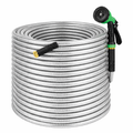 Greenhaus Gardening Heavy Duty Metal Garden Hose 100 FT with Brass Connectors