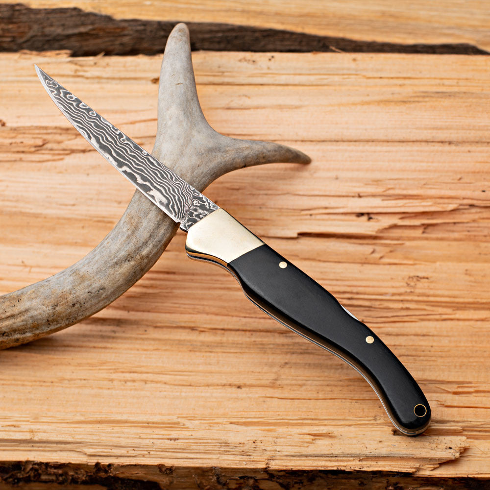 Greenhaus Gardening Folding Utility Knife — Damascus Steel & Brass Accents