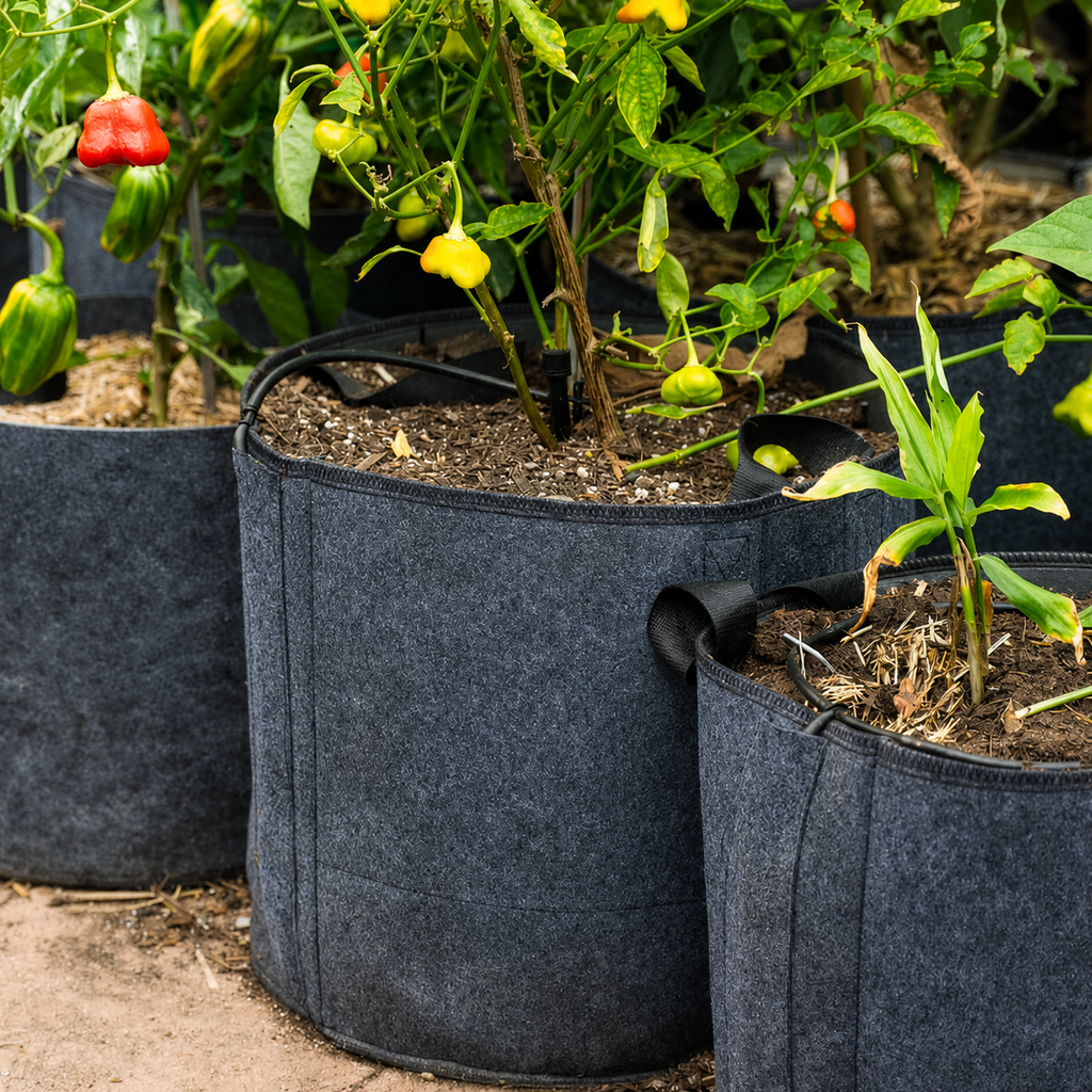 Greenhaus Gardening Lined Grow Bags with Irrigation Strip for Drip Lines