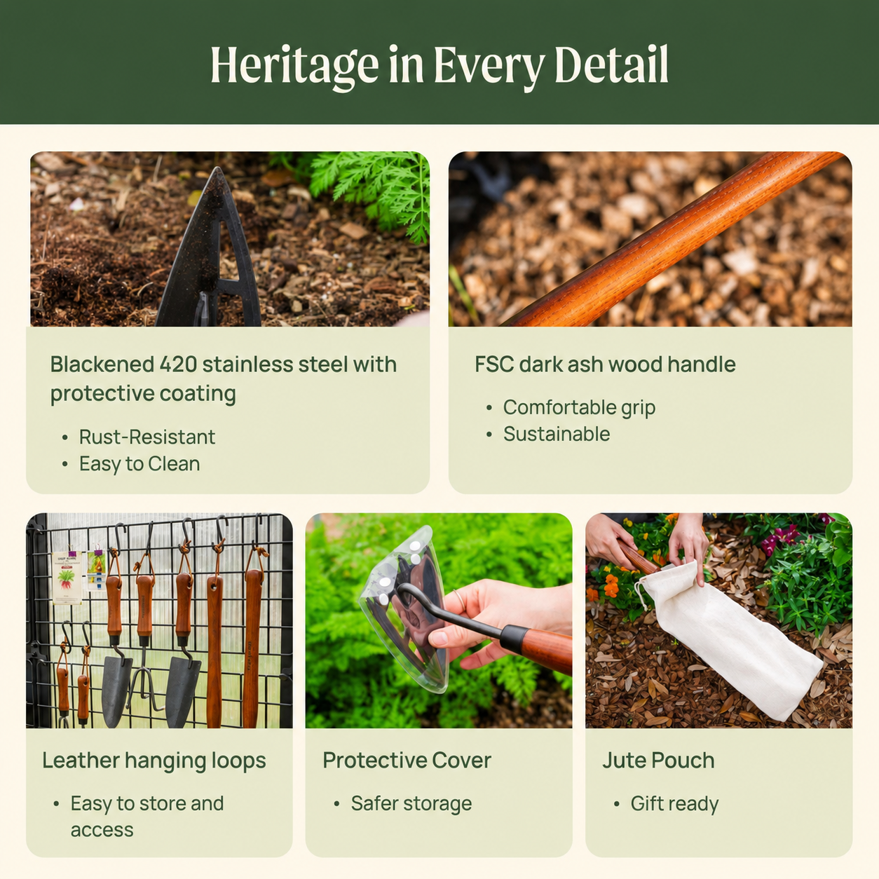 Greenhaus Gardening Hand Garden Hoe, FSC Wood Handle Multi-Use Weeding Tool