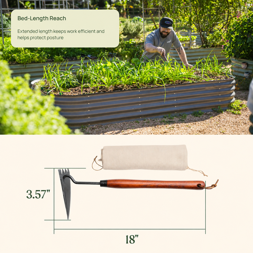 Greenhaus Gardening Hand Garden Hoe, FSC Wood Handle Multi-Use Weeding Tool