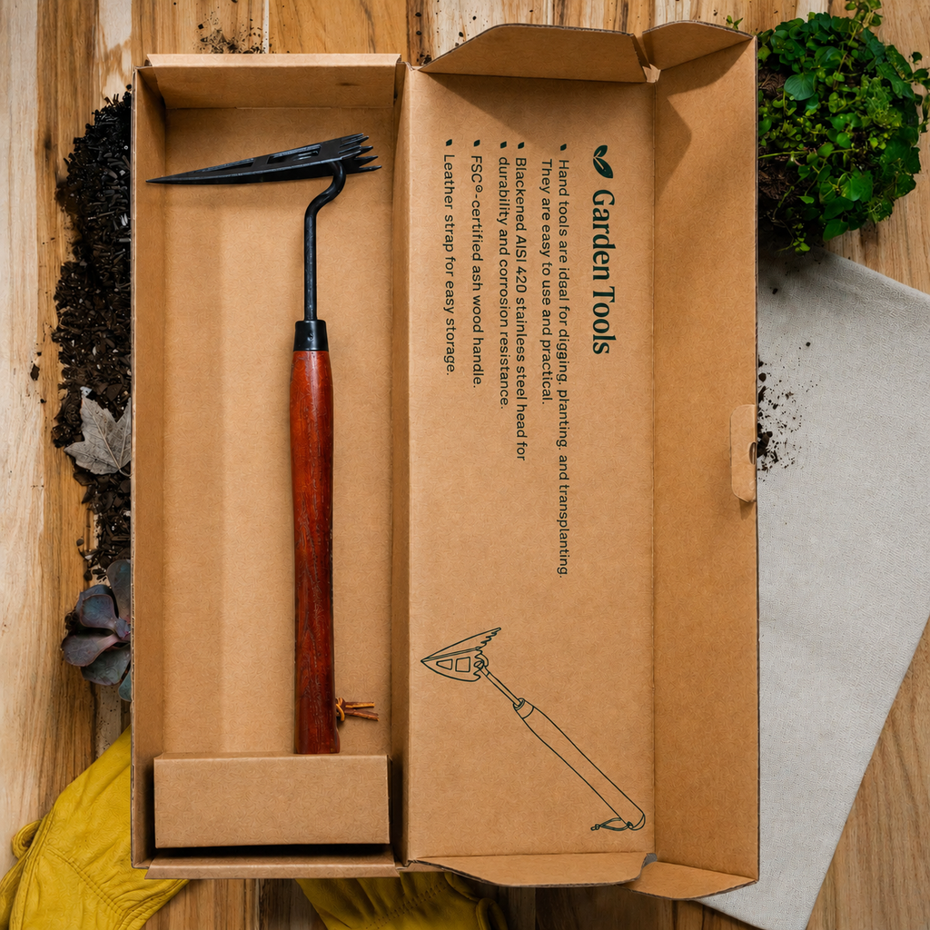 Greenhaus Gardening Hand Garden Hoe, FSC Wood Handle Multi-Use Weeding Tool