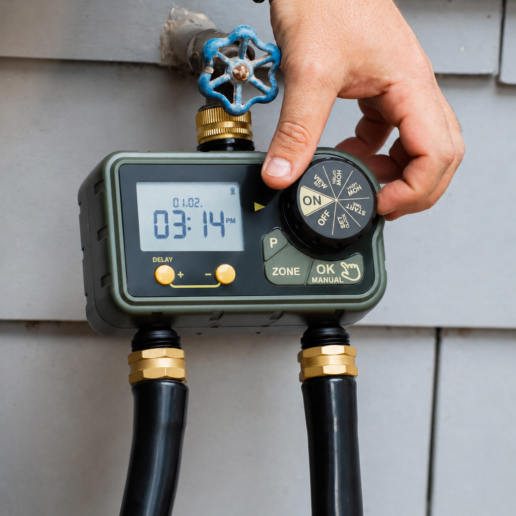 Greenhaus Gardening 2 Zone Waterproof Water Timer for Garden Irrigation Systems