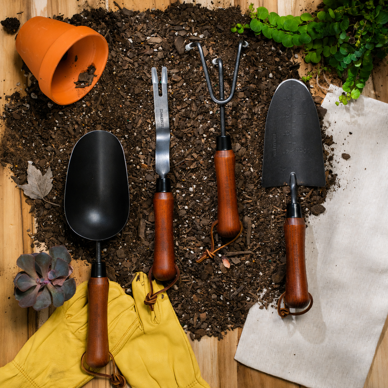 Greenhaus Gardening 4-Piece Gardening Tool Kit for Raised Beds & Flower Gardens