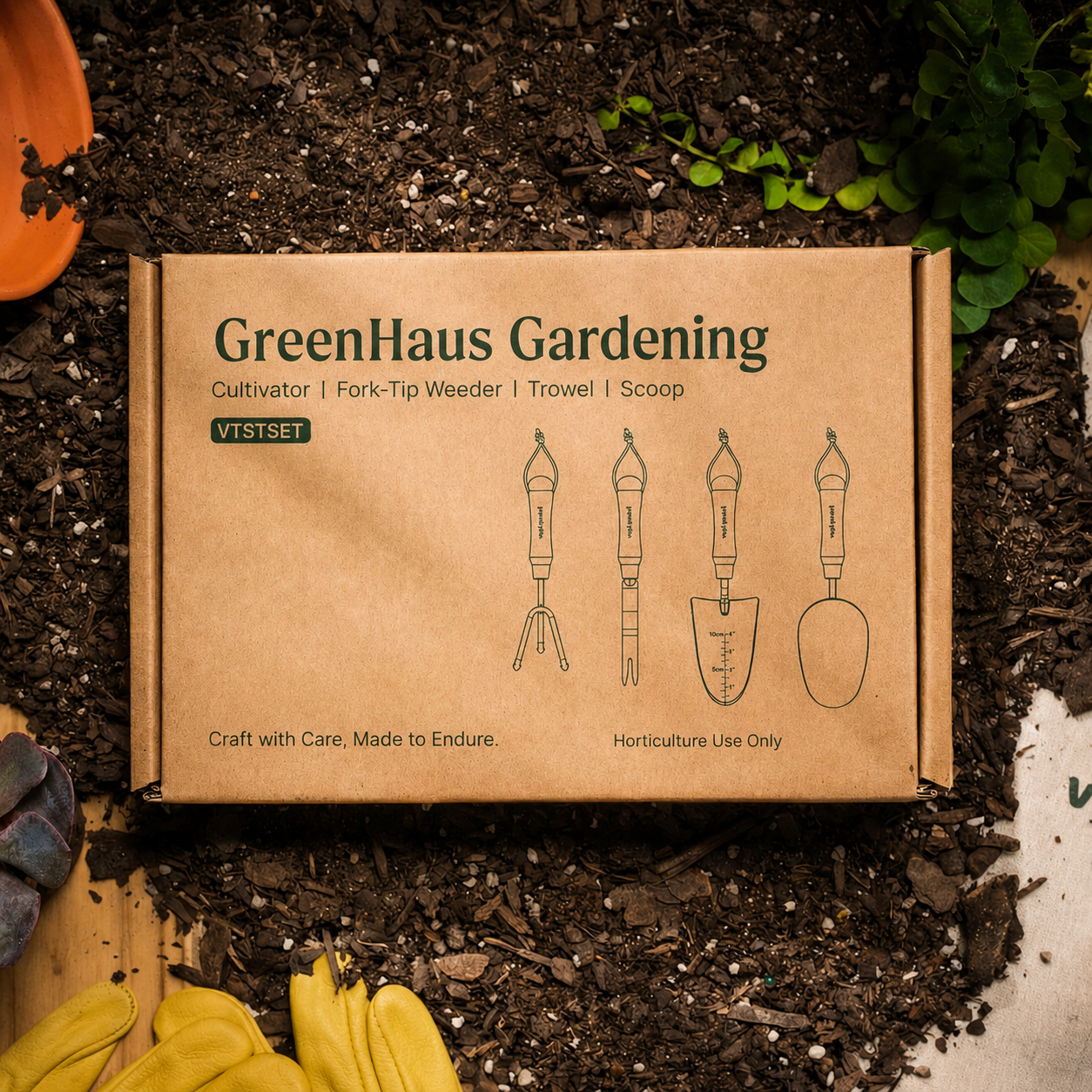 Greenhaus Gardening 4-Piece Gardening Tool Kit for Raised Beds & Flower Gardens