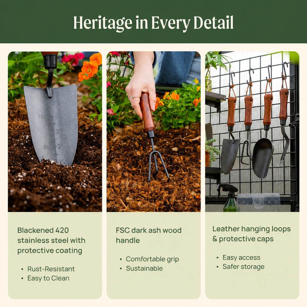 Greenhaus Gardening 4-Piece Gardening Tool Kit for Raised Beds & Flower Gardens