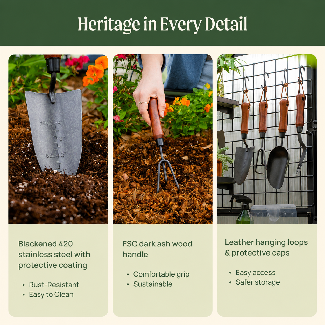 Greenhaus Gardening 4-Piece Gardening Tool Kit for Raised Beds & Flower Gardens