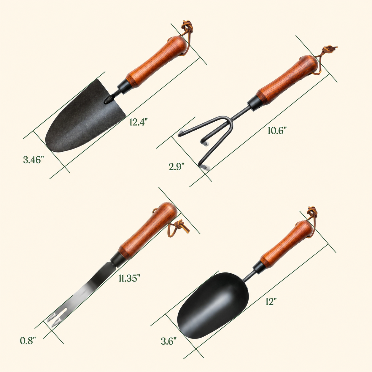 Greenhaus Gardening 4-Piece Gardening Tool Kit for Raised Beds & Flower Gardens
