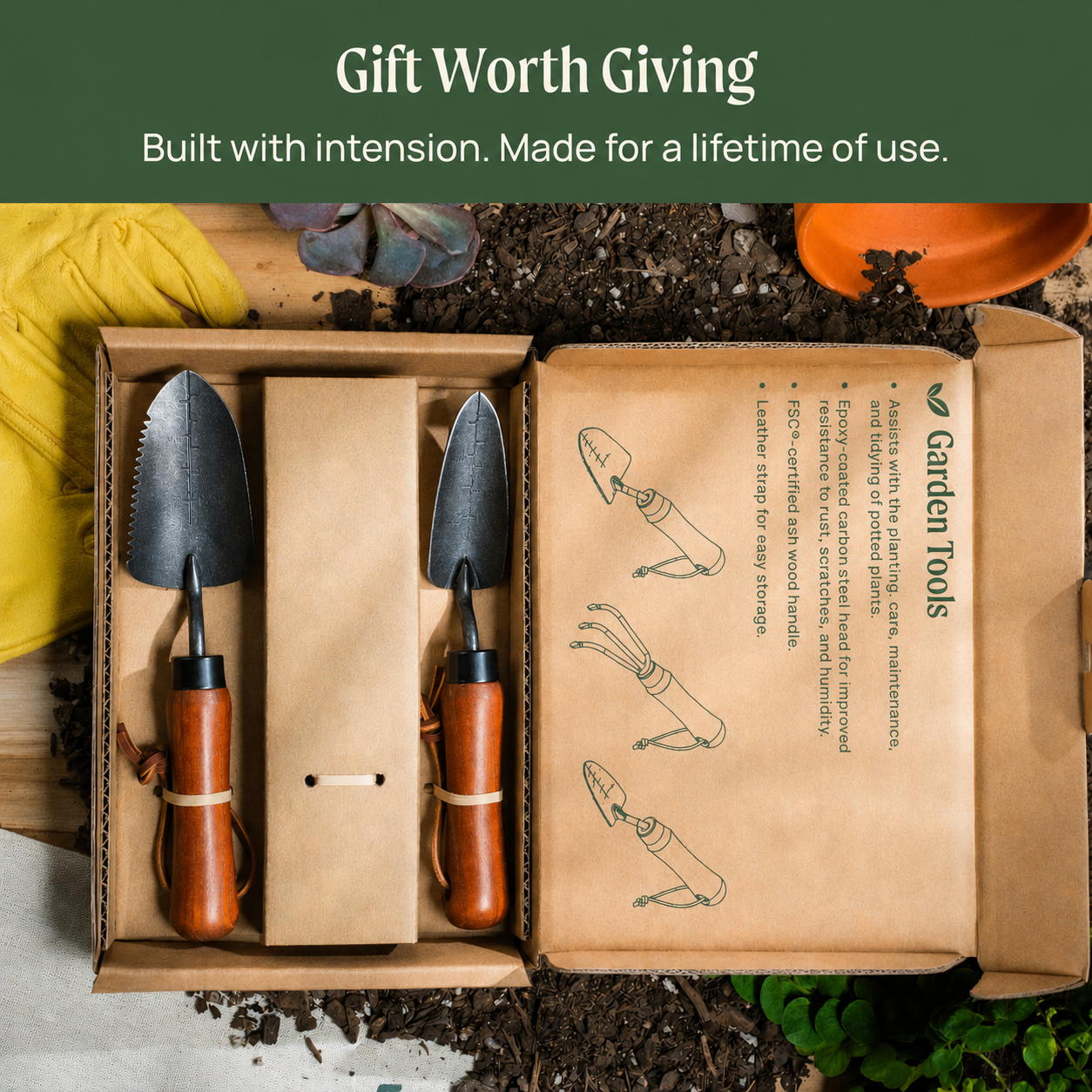 Greenhaus Gardening Gardening Tool Kit, 3-Piece Rust-Resistant Stainless Steel Set