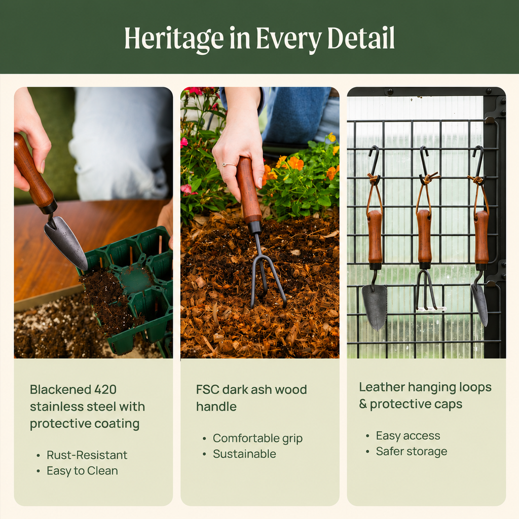 Greenhaus Gardening Gardening Tool Kit, 3-Piece Rust-Resistant Stainless Steel Set