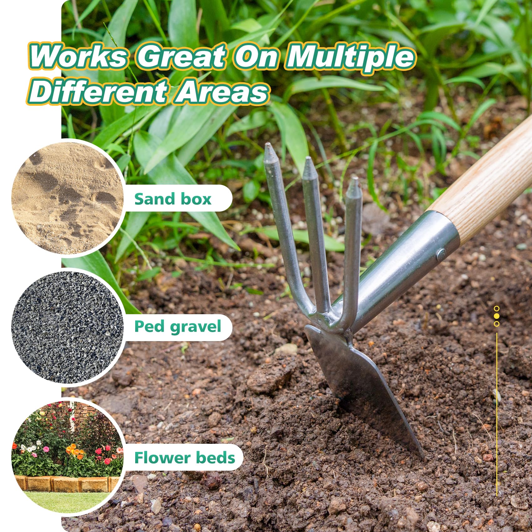Greenhaus Gardening Stainless Steel Garden Hoe & Rake with Wooden Handle