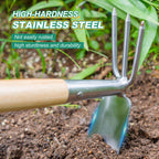 Greenhaus Gardening Stainless Steel Garden Hoe & Rake with Wooden Handle