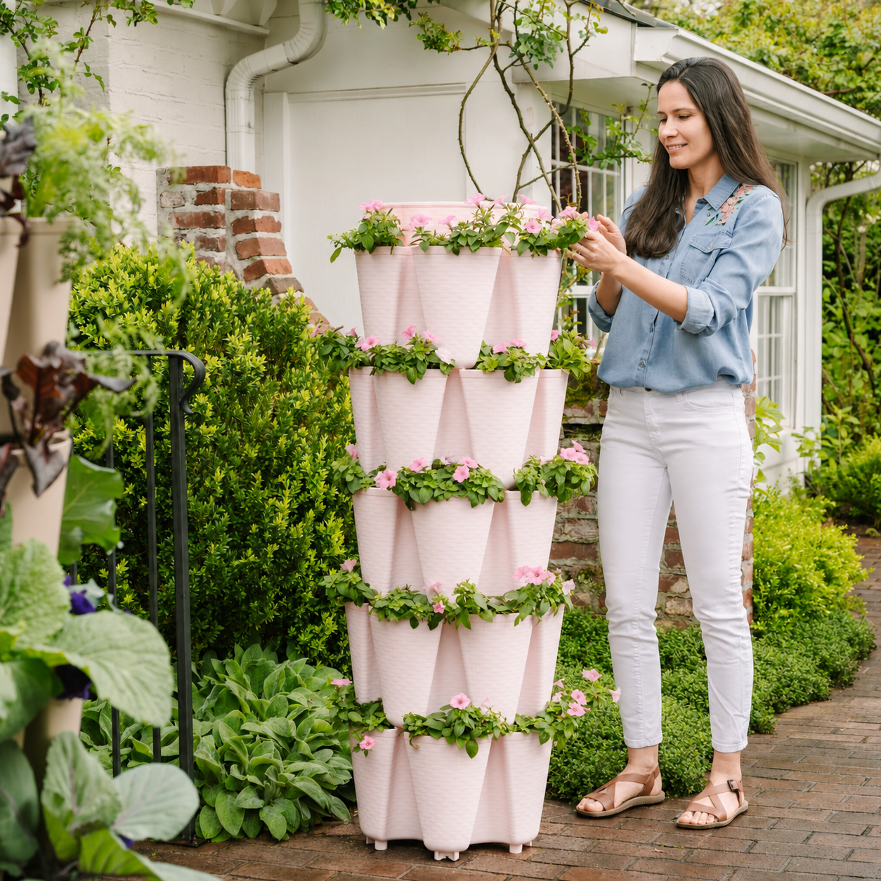 Greenhaus Gardening Vertical Planter Basketweave 5-Tier Planter for Small Gardens