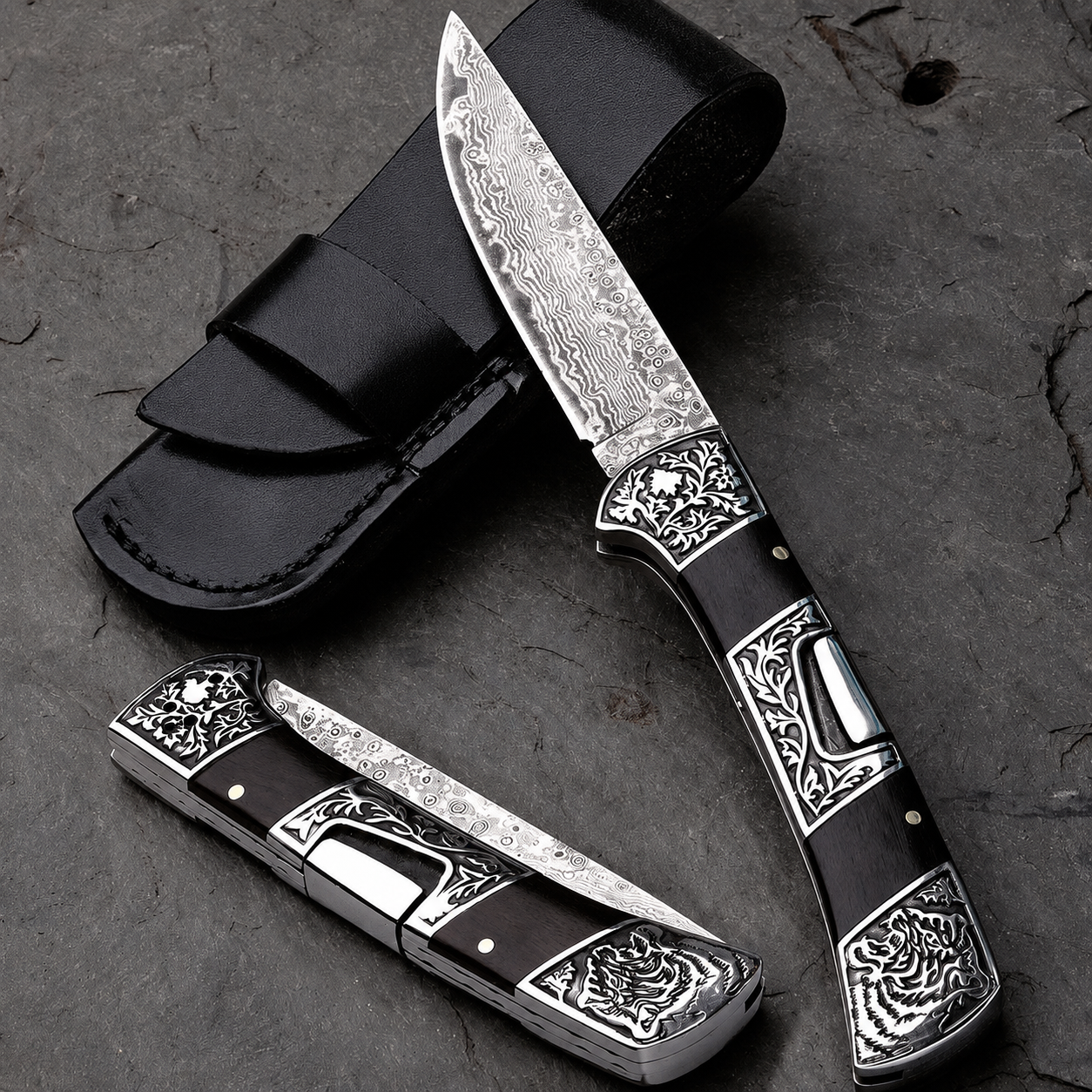Greenhaus Gardening Premium Folding Knife with Damascus Steel Blade