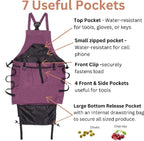 Greenhaus Gardening Premium Garden Harvest Apron with 7 Pockets & Bottom Release Pouch