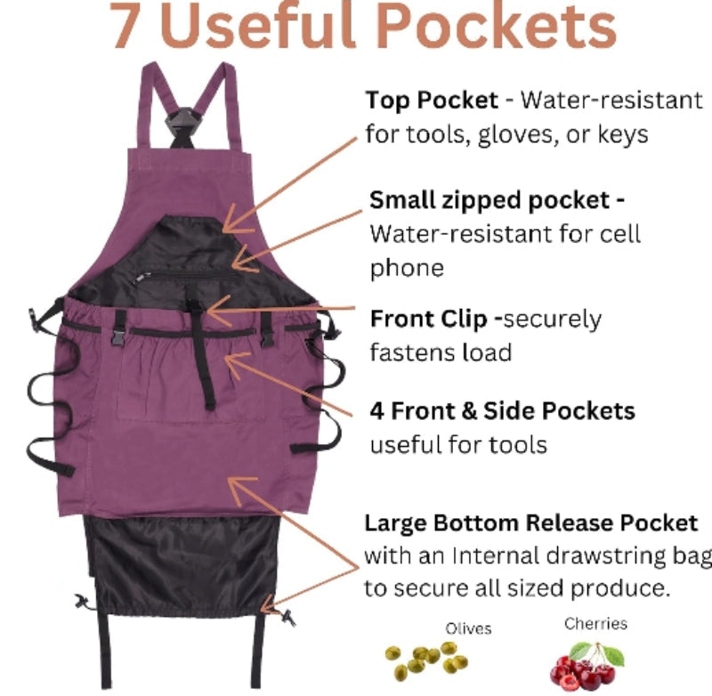 Greenhaus Gardening Premium Garden Harvest Apron with 7 Pockets & Bottom Release Pouch