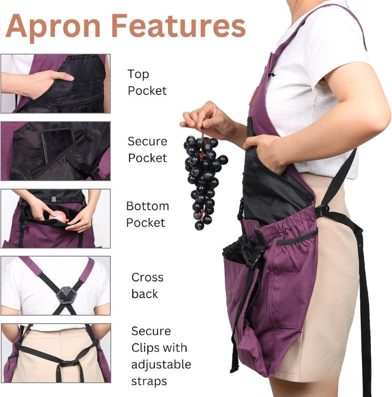 Greenhaus Gardening Premium Garden Harvest Apron with 7 Pockets & Bottom Release Pouch