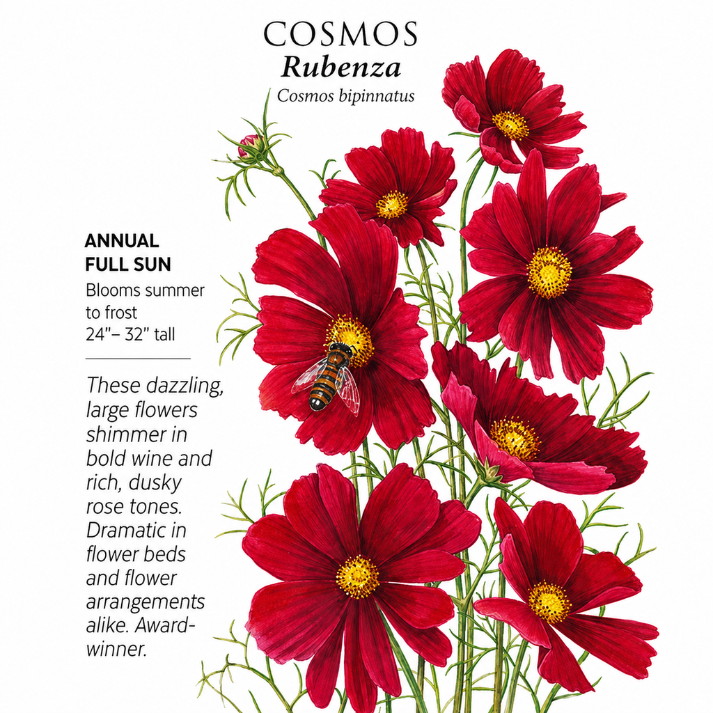 Greenhaus Gardening Cosmos Seeds Deep Red Blooms for Raised Bed Gardening