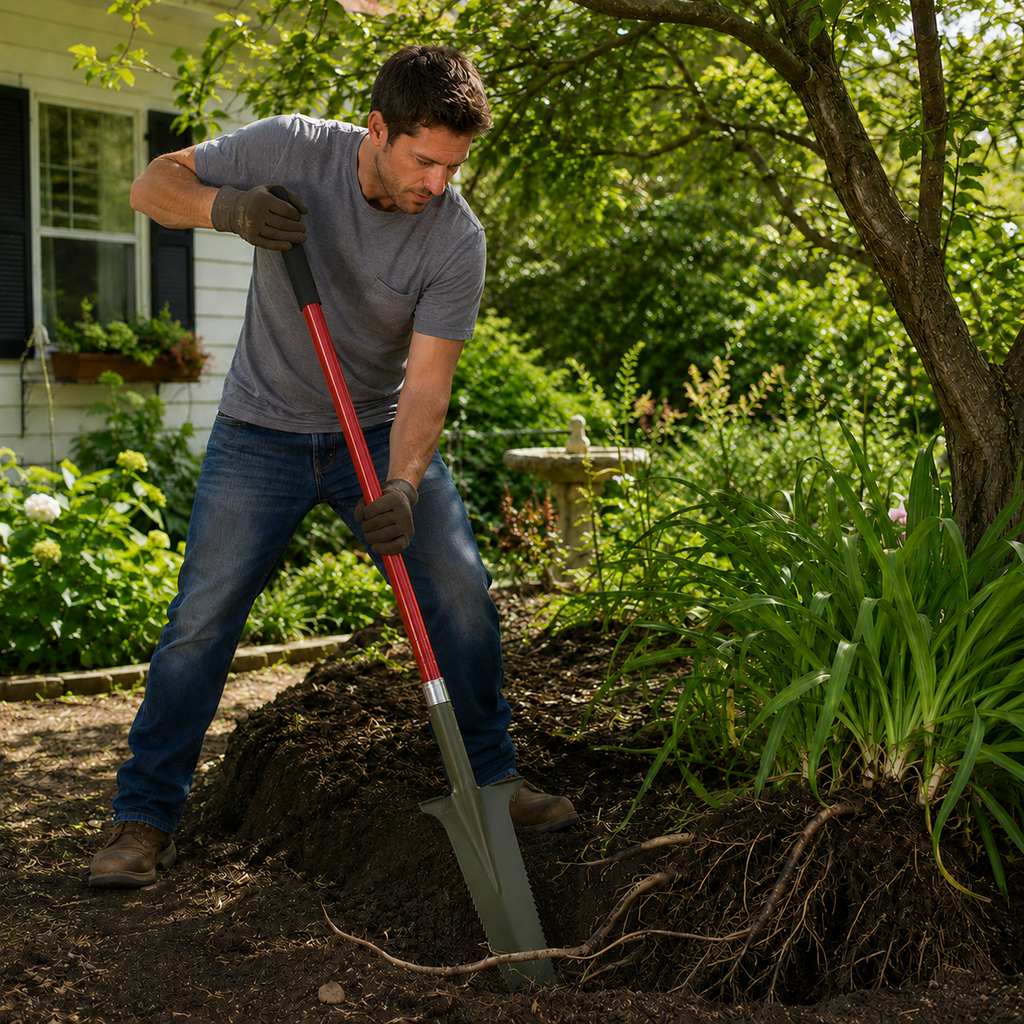 Greenhaus Gardening Long Handle Drain Spade for Tough Ground