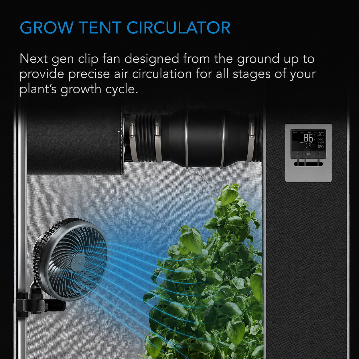 Greenhaus Gardening Grow Tent Clip Fan with EC Motor