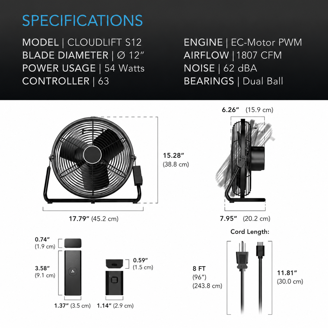 Greenhaus Gardening Industrial Wall Fan with Wireless Speed Controller