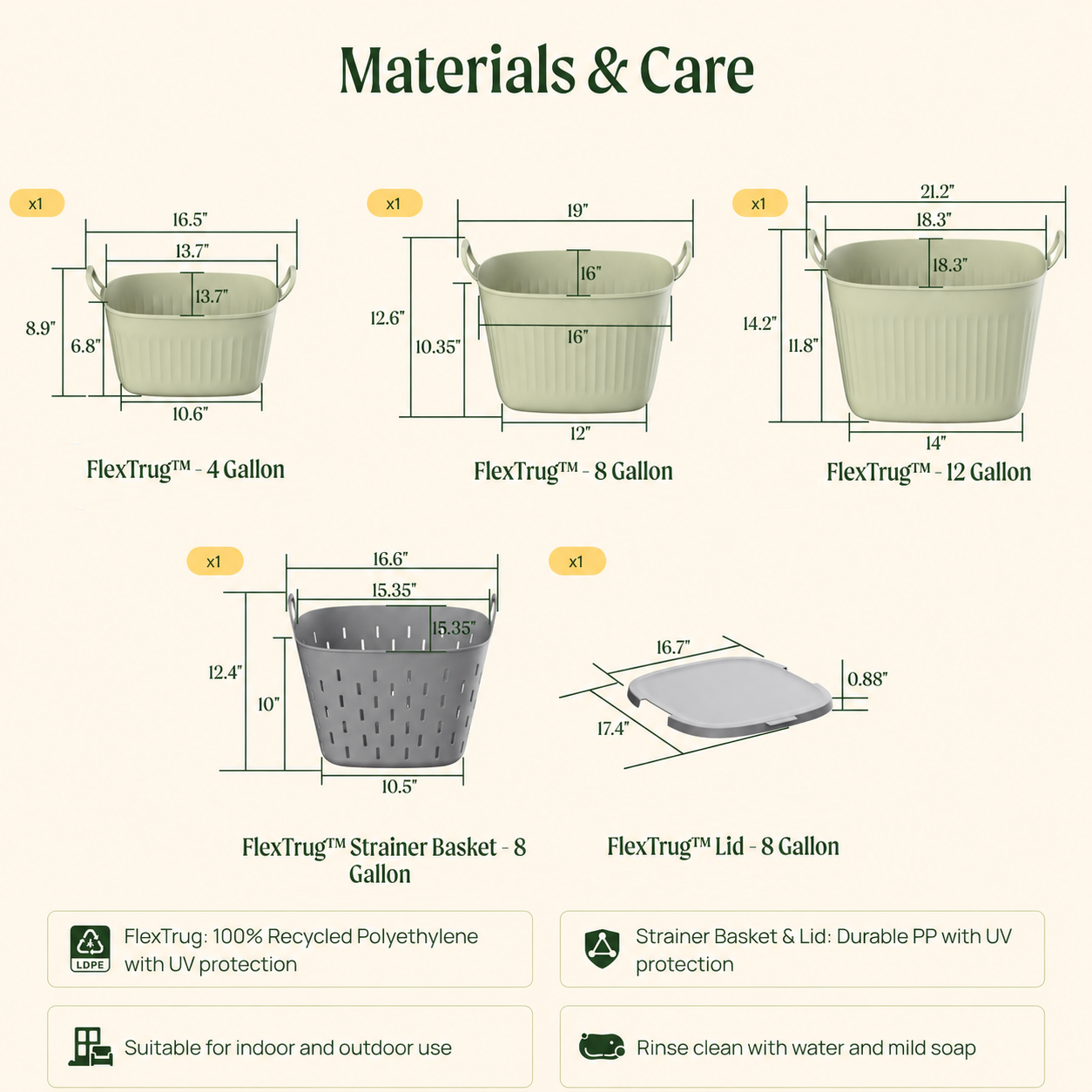 GreenHaus Gardening FlexTub Storage and Harvest Basket Gardening Set