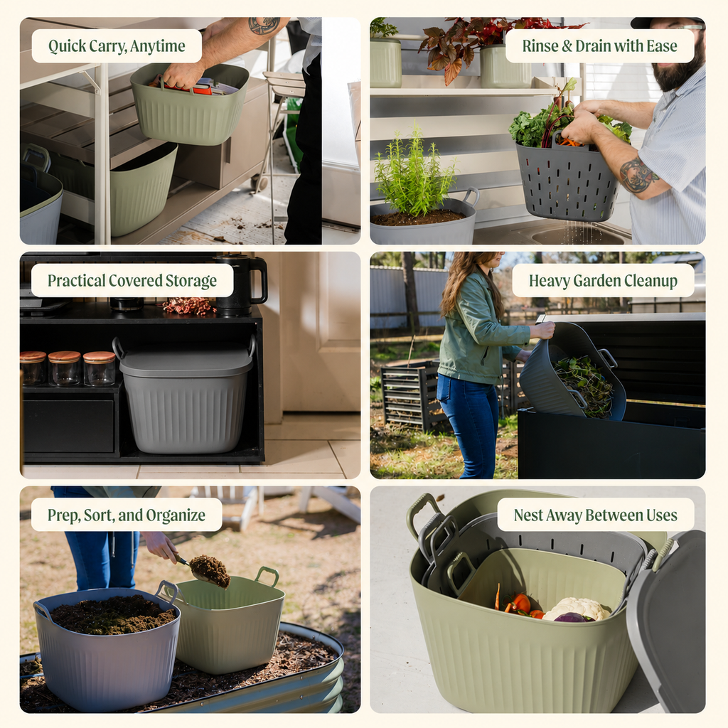 GreenHaus Gardening FlexTub Storage and Harvest Basket Gardening Set