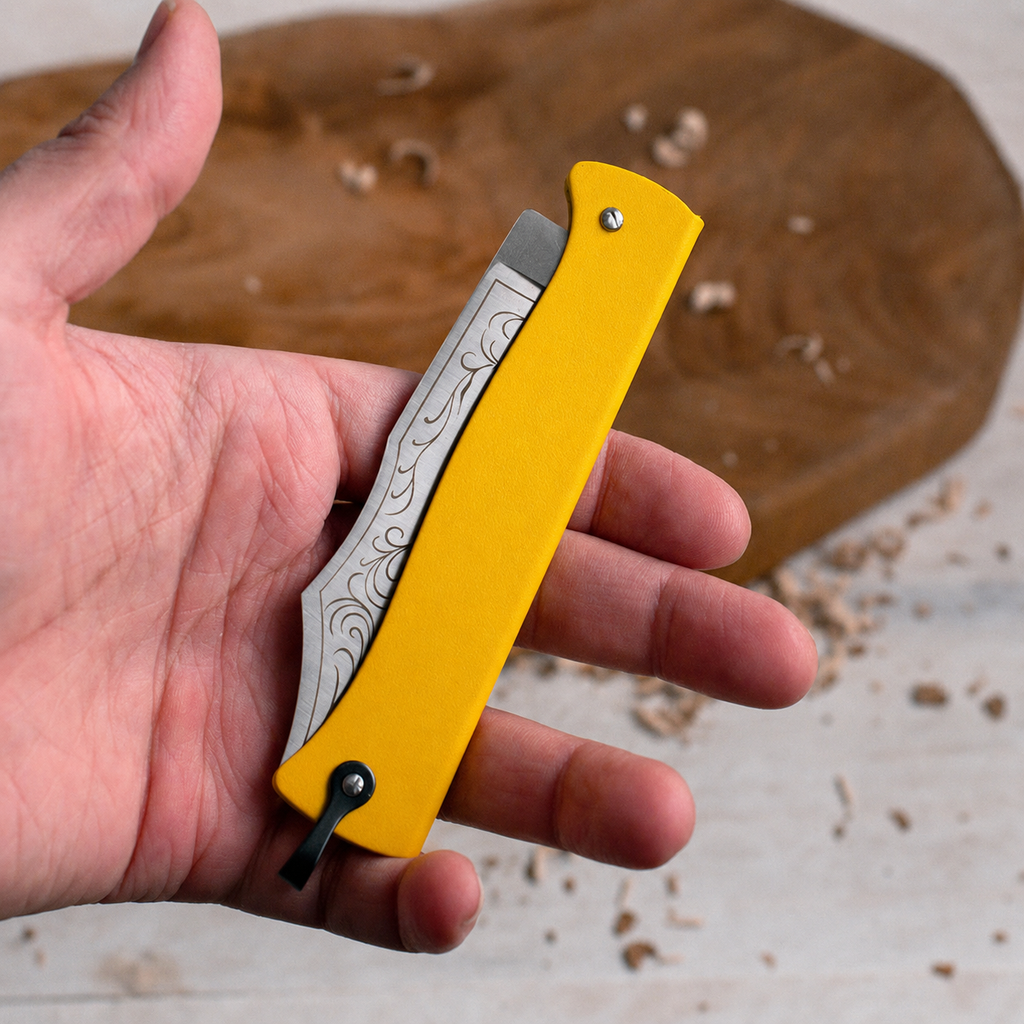 Greenhaus Gardening Folding Utility Knife — Durable Yellow Handle