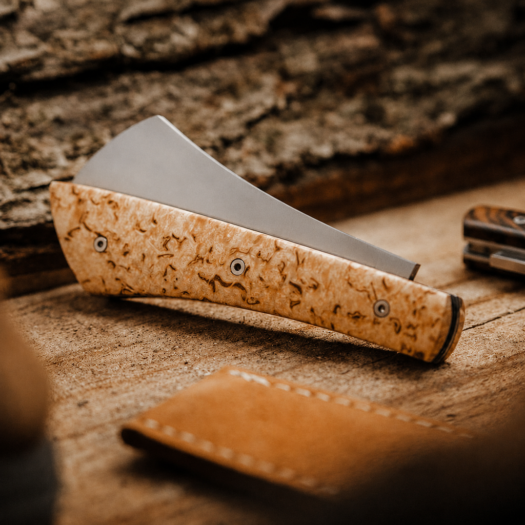 Greenhaus Gardening Birchwood Folding Knife for Everyday Carry and Outdoor Use