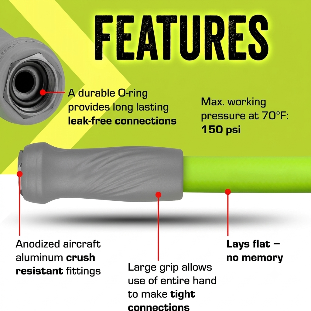 Greenhaus Gardening Lightweight Flexible Garden Hose with Swivel Connectors, 5/8 Inch x 50 FT