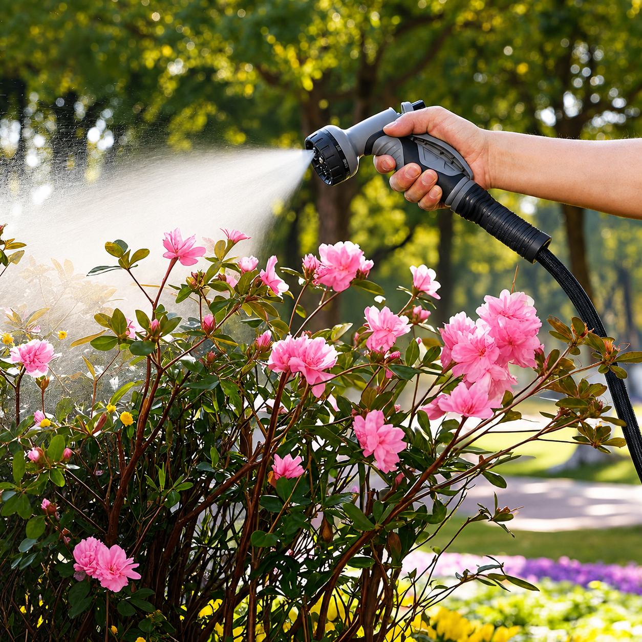 Greenhaus Gardening Lightweight Non-Expanding Garden Hose with 10-Pattern Spray Nozzle, 50 FT