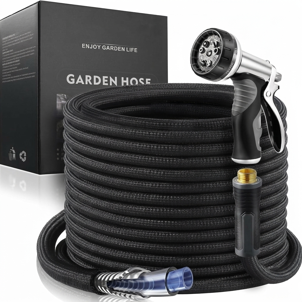 Greenhaus Gardening Lightweight Non-Expanding Garden Hose with 10-Pattern Spray Nozzle, 50 FT