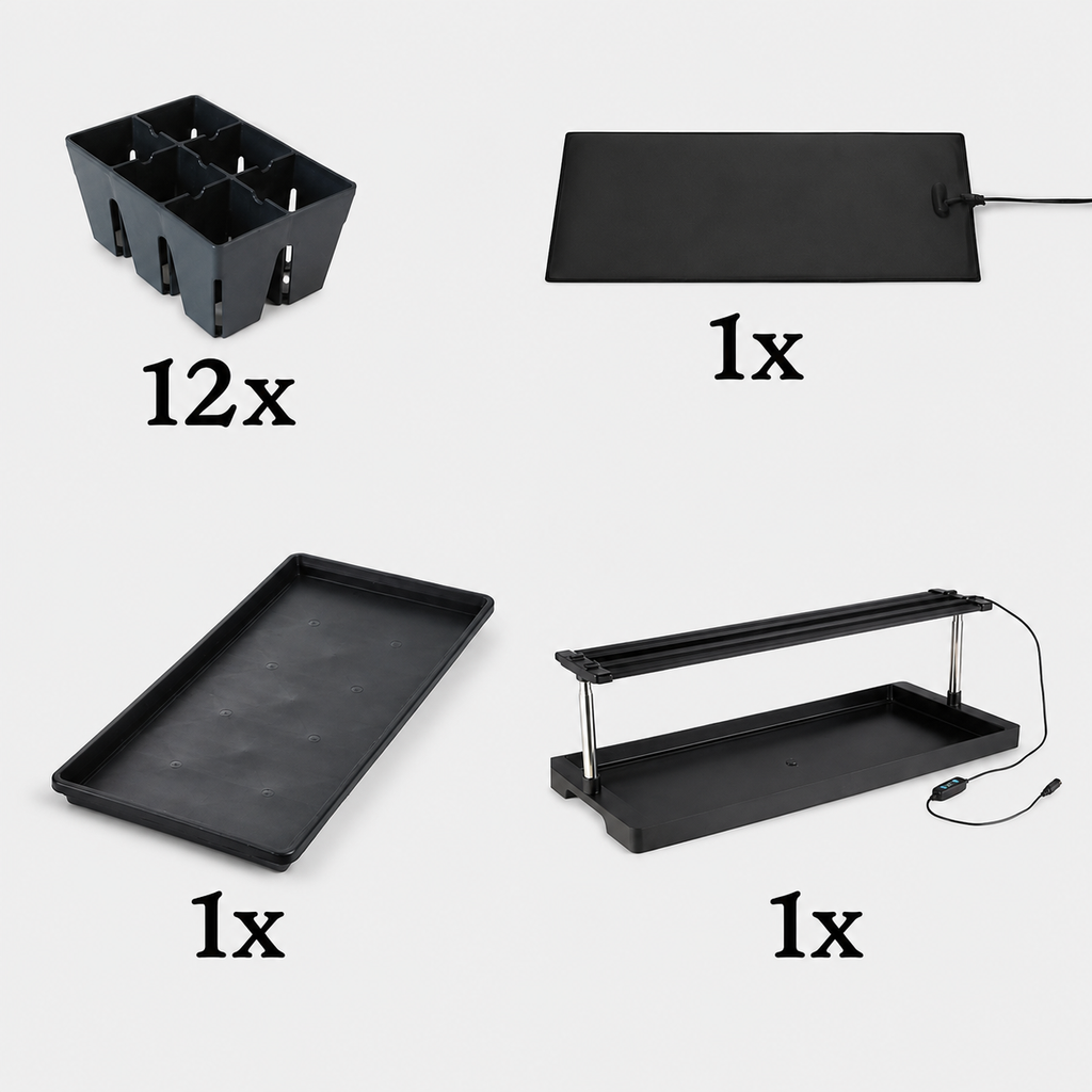 Greenhaus Gardening Ultimate Seed Starting Kit with Grow Light, Heat Mat & 6-Cell Trays