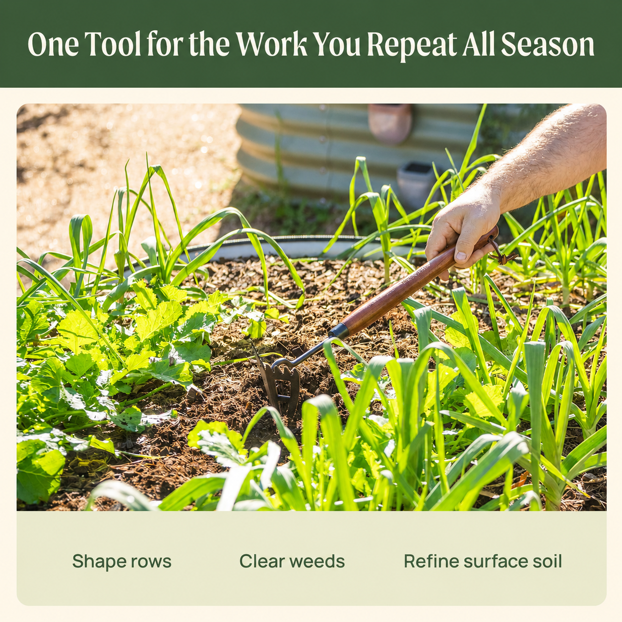 Greenhaus Gardening Hand Garden Hoe, FSC Wood Handle Multi-Use Weeding Tool