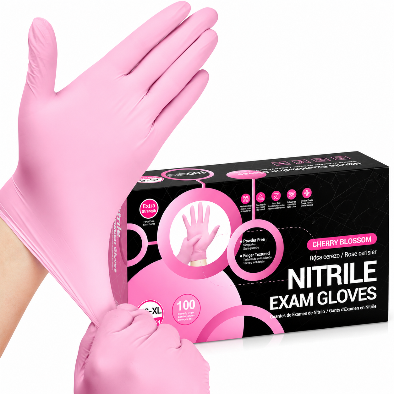 Greenhaus Gardening Cherry Blossom Pink Nitrile Disposable Gloves, 4 Mil, Food Safe