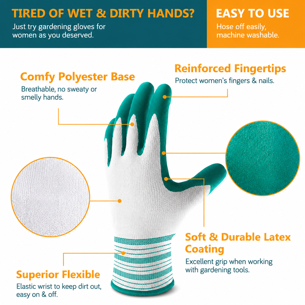 Greenhaus Gardening Gardening Gloves, 6 Pairs with Latex Coated Grip