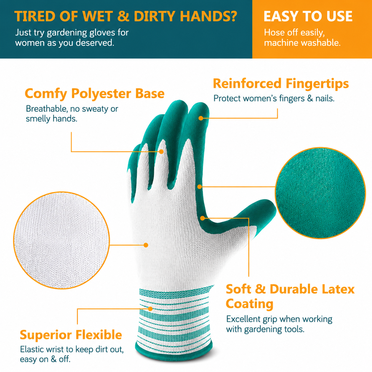 Greenhaus Gardening Gardening Gloves, 6 Pairs with Latex Coated Grip