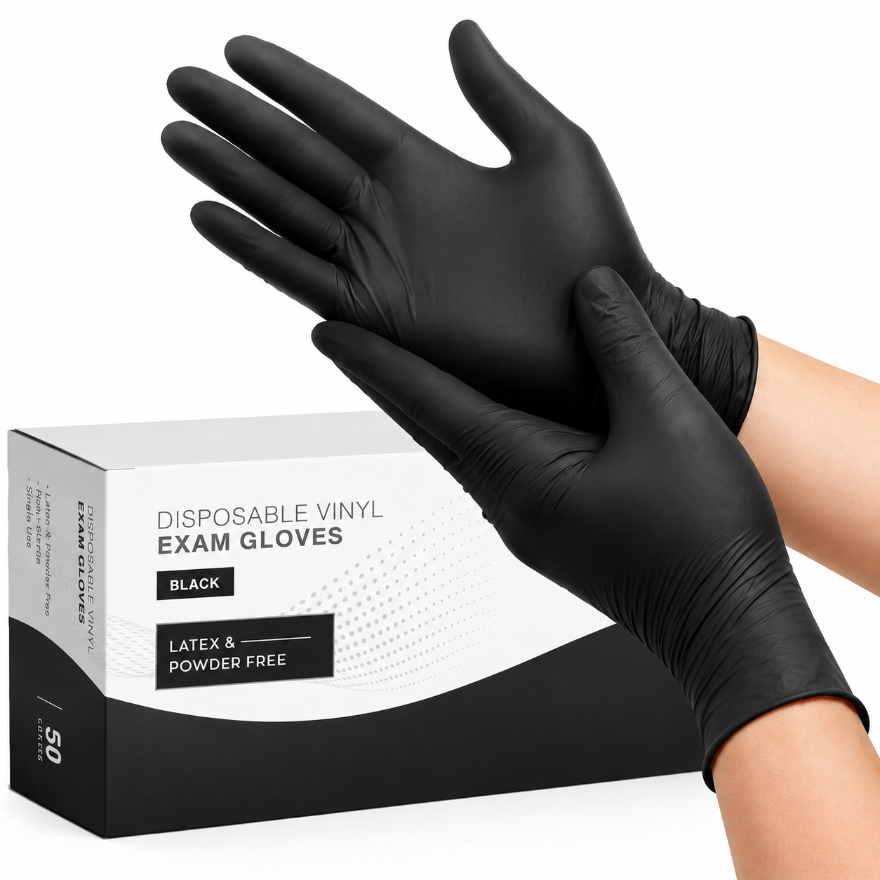Greenhaus Gardening Black Vinyl Disposable Exam Gloves, Latex-Free & Powder-Free