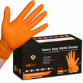 Greenhaus Gardening Heavy-Duty Orange Nitrile Gloves with Diamond Grip, Latex-Free