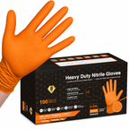 Greenhaus Gardening Heavy-Duty Orange Nitrile Gloves with Diamond Grip, Latex-Free